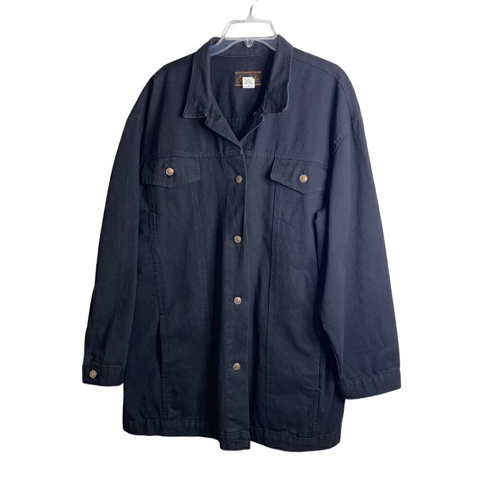 Action West Womens Jacket Size XL Oversized Black Denim Cotton Made In USA